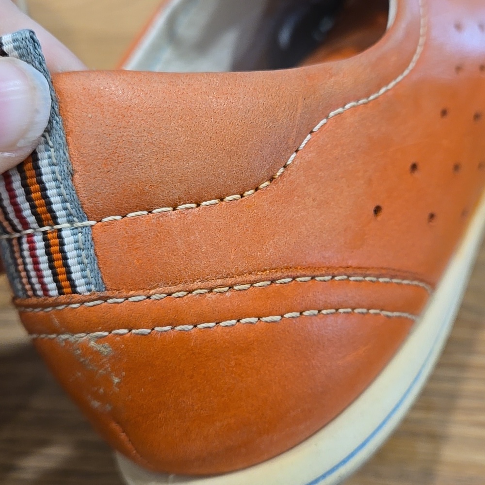 Ecco Women's Orange Leather Sneakers with Blue Soles - Picture 8 of 8